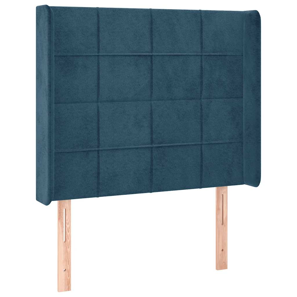 sötétkék bársony rugós és LED-es ágy matraccal 90x200 cm