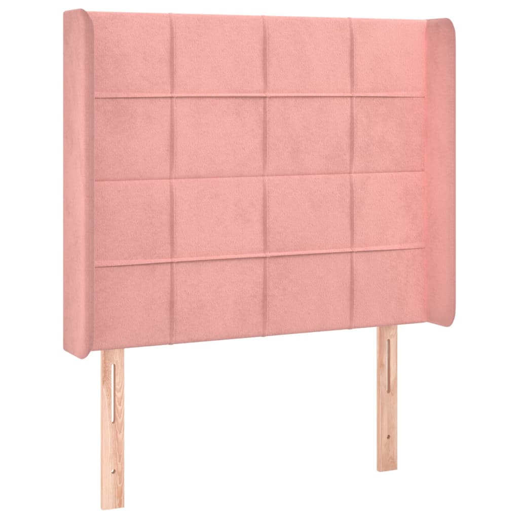 rózsaszín bársony rugós és LED-es ágy matraccal 90x200 cm