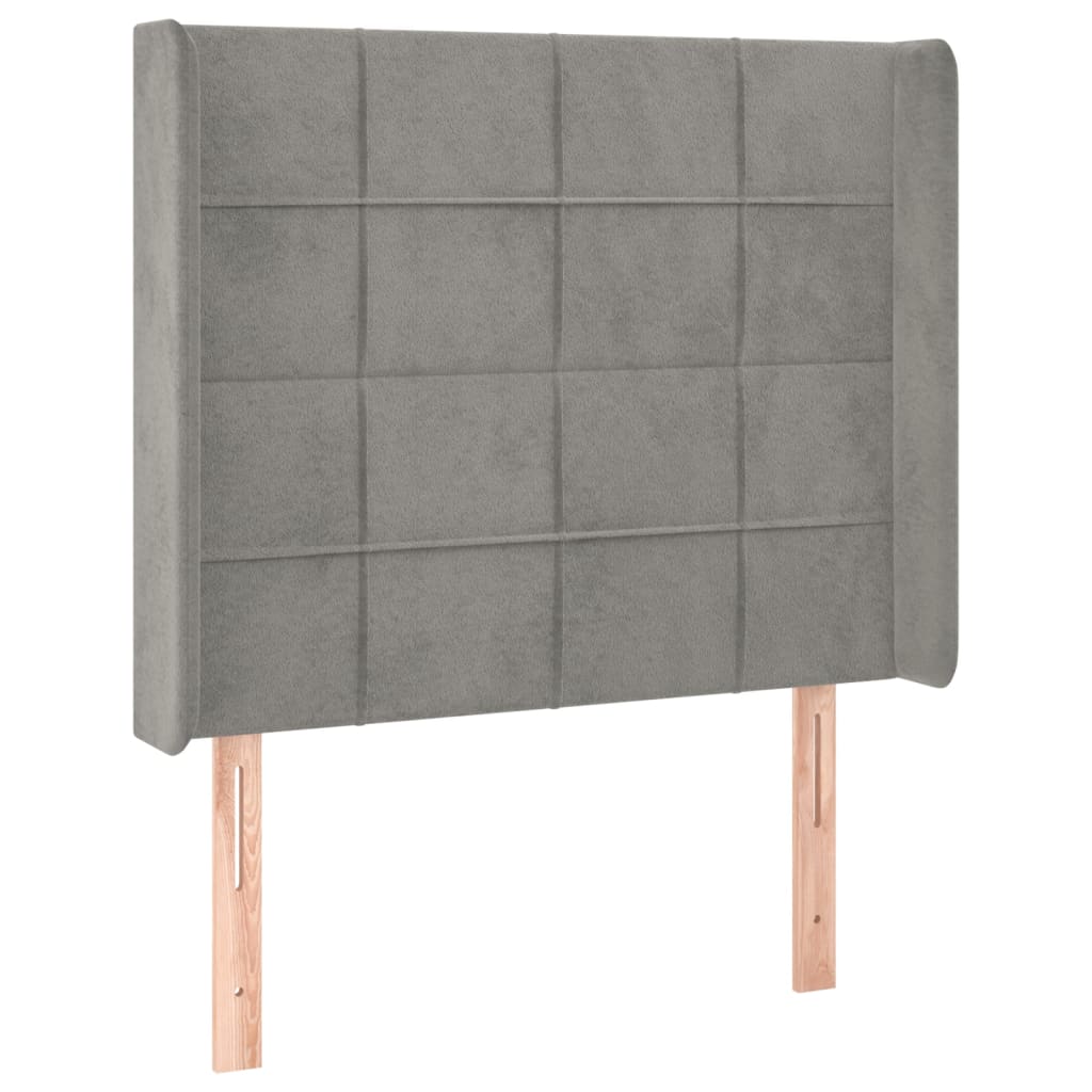 világosszürke bársony rugós és LED-es ágy matraccal 100x200 cm