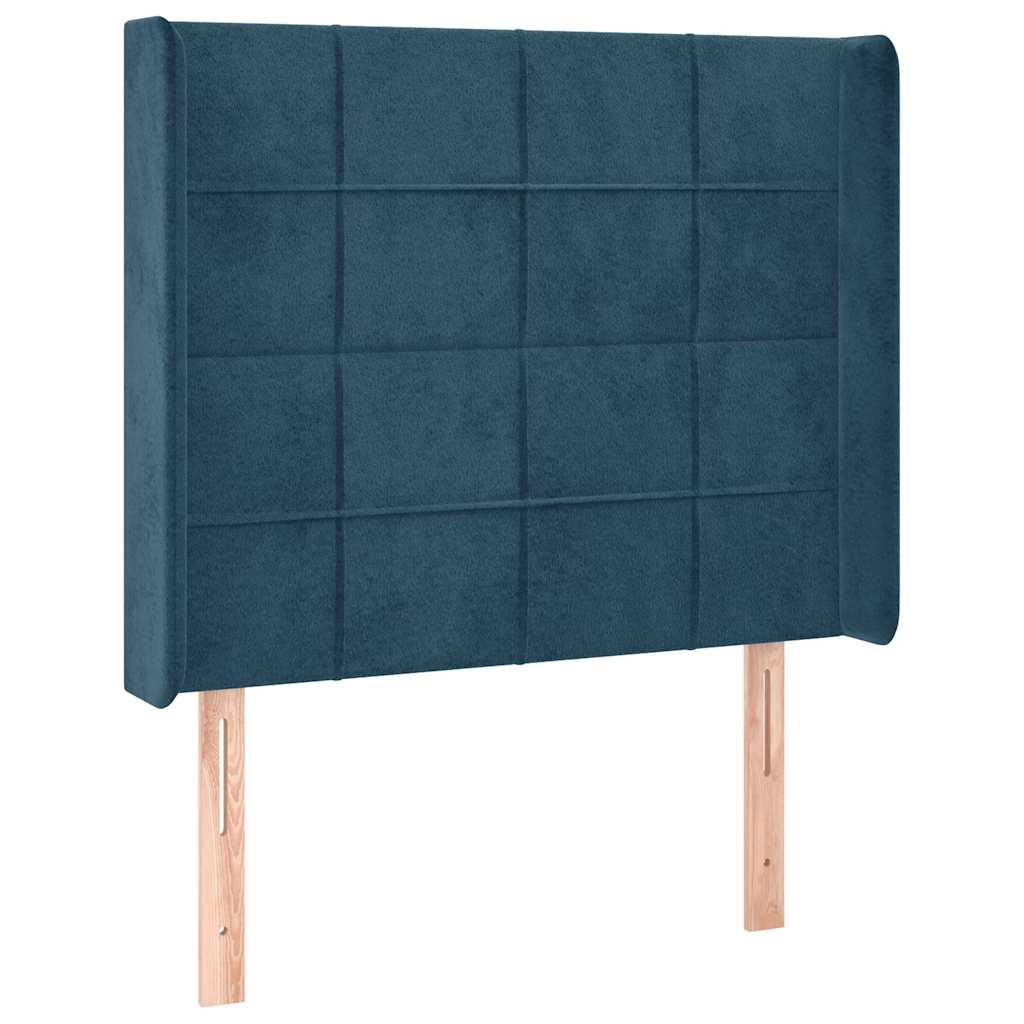 sötétkék bársony rugós és LED-es ágy matraccal 100x200 cm