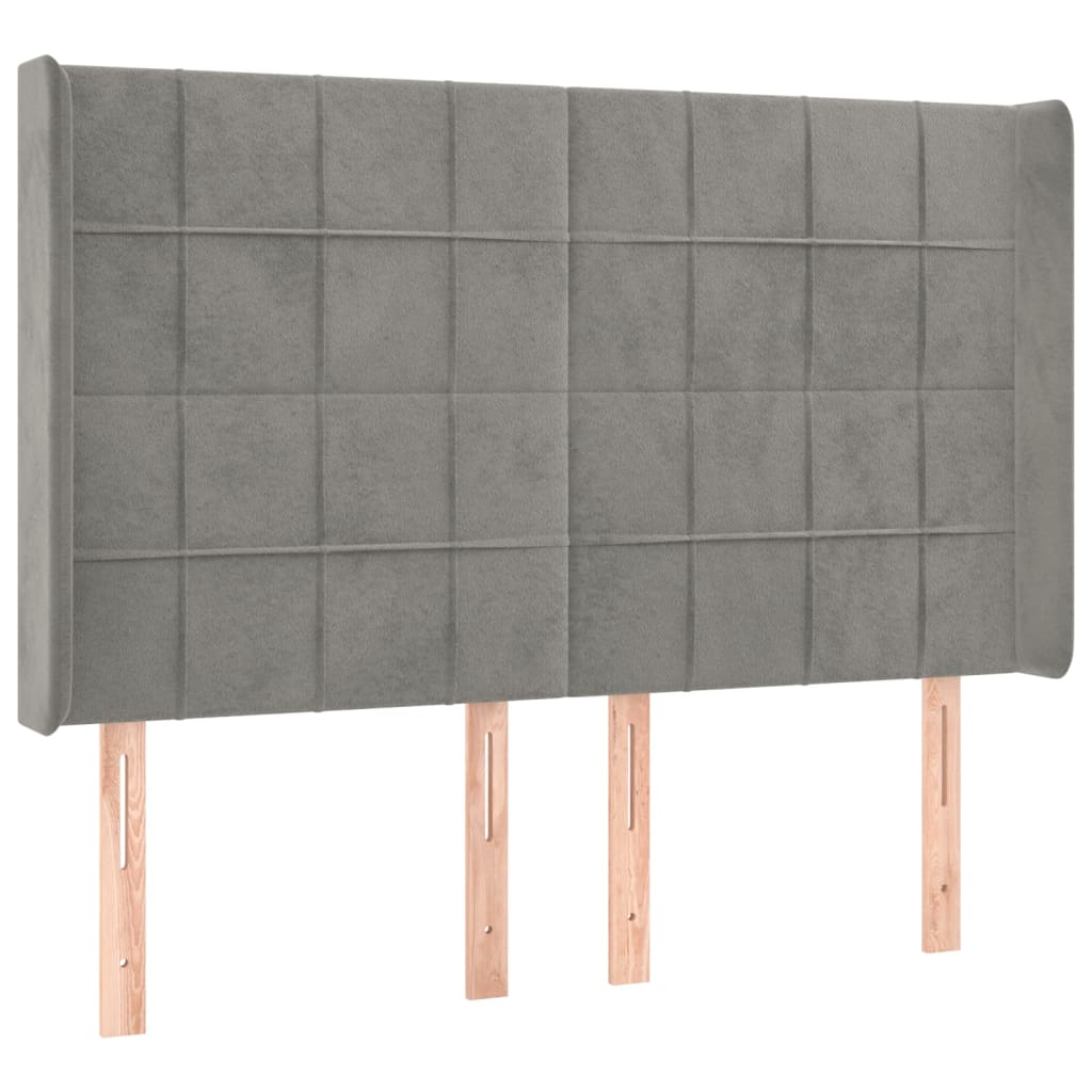 világosszürke bársony rugós és LED-es ágy matraccal 140x190 cm