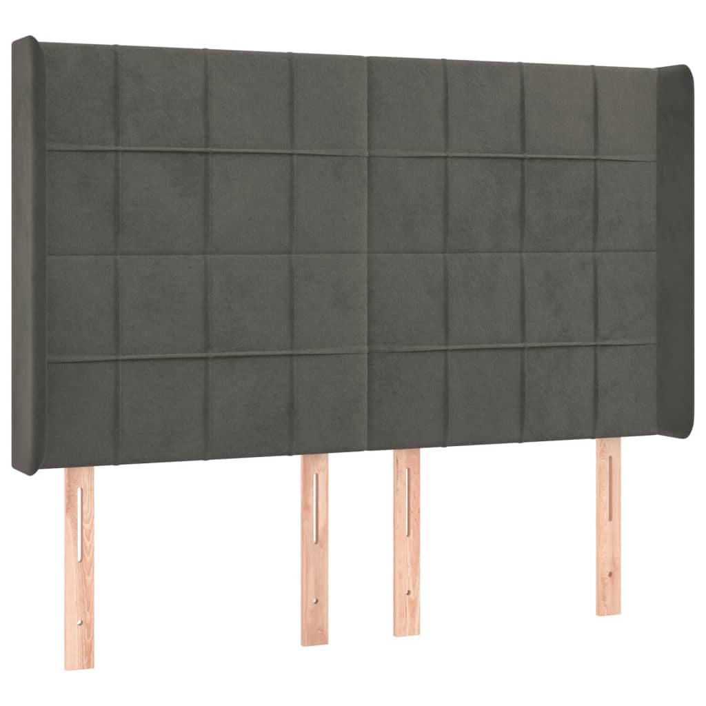 sötétszürke bársony rugós és LED-es ágy matraccal 140x190 cm