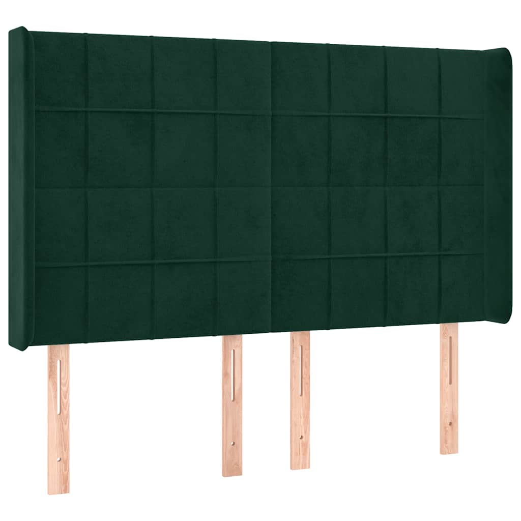 sötétzöld bársony rugós és LED-es ágy matraccal 140x190 cm