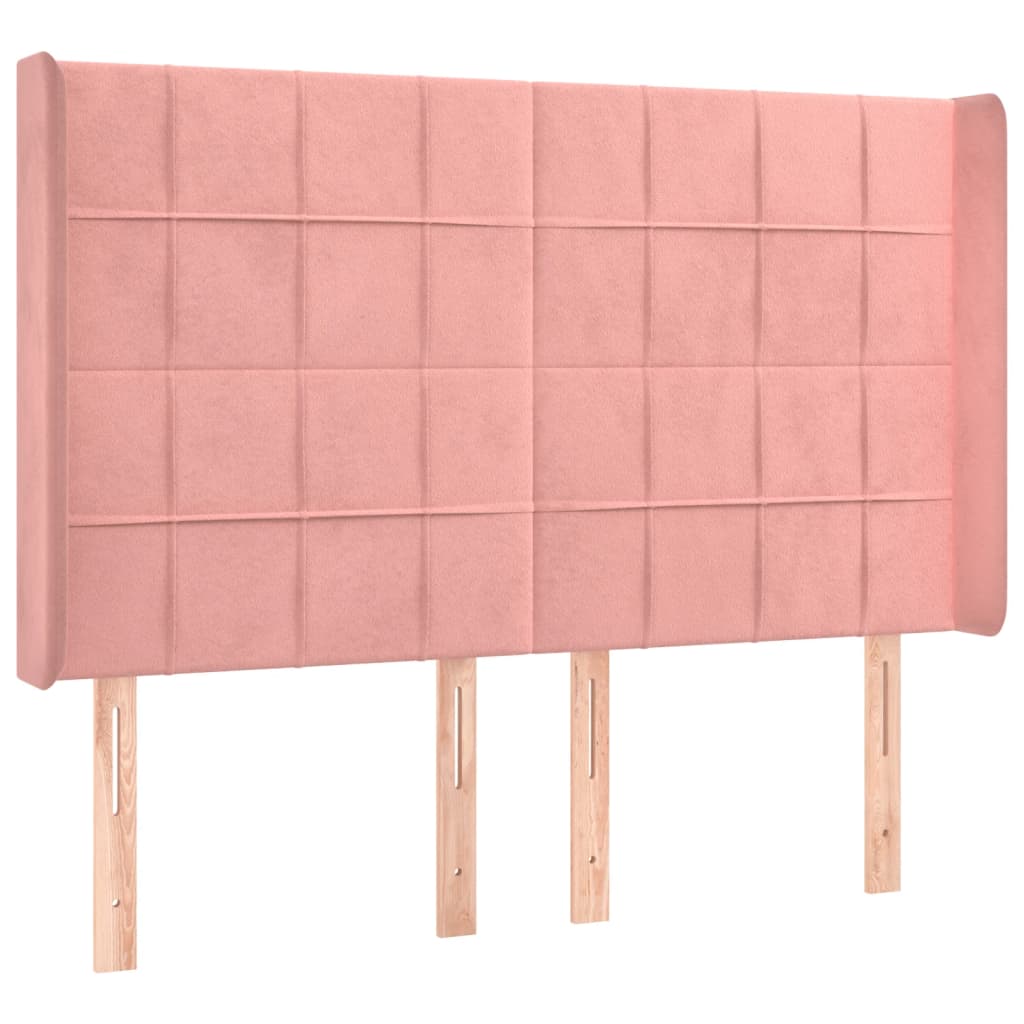 rózsaszín bársony rugós és LED-es ágy matraccal 140x190 cm