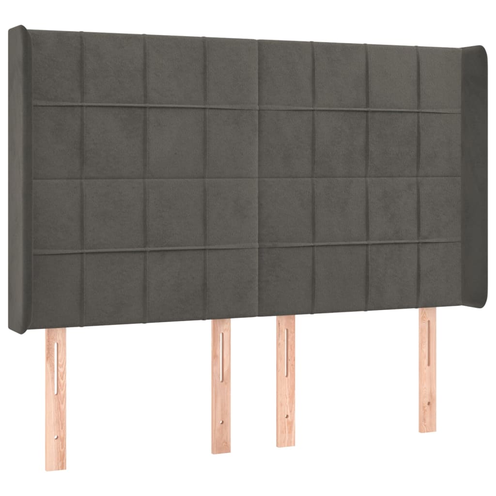 sötétszürke bársony rugós és LED-es ágy matraccal 140x200 cm