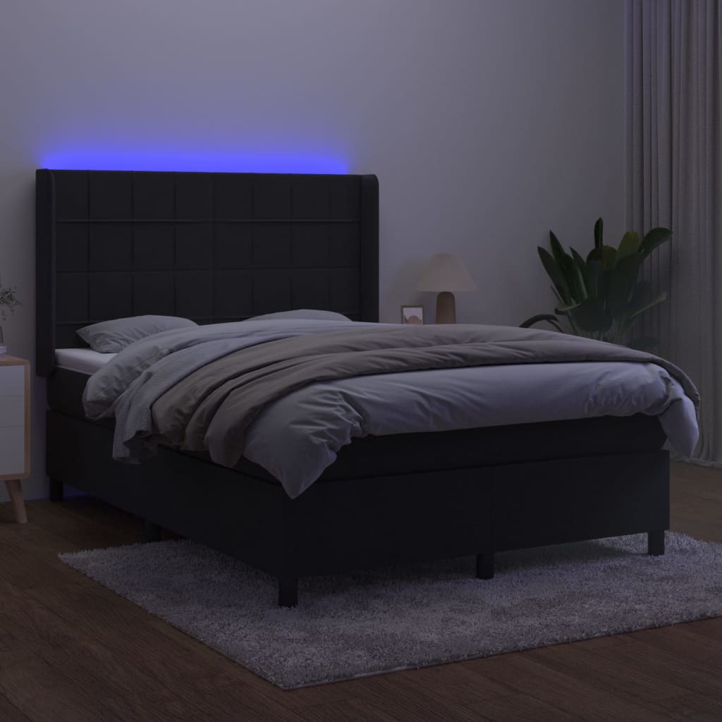 fekete bársony rugós és LED-es ágy matraccal 140x200 cm