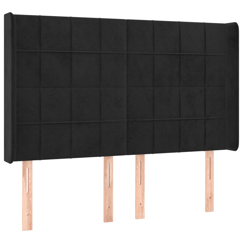 fekete bársony rugós és LED-es ágy matraccal 140x200 cm
