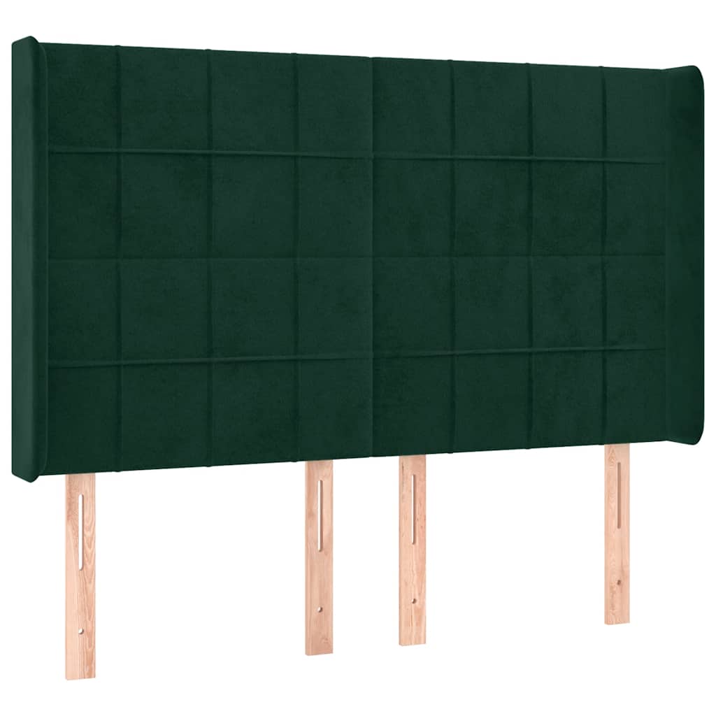 sötétzöld bársony rugós és LED-es ágy matraccal 140x200 cm