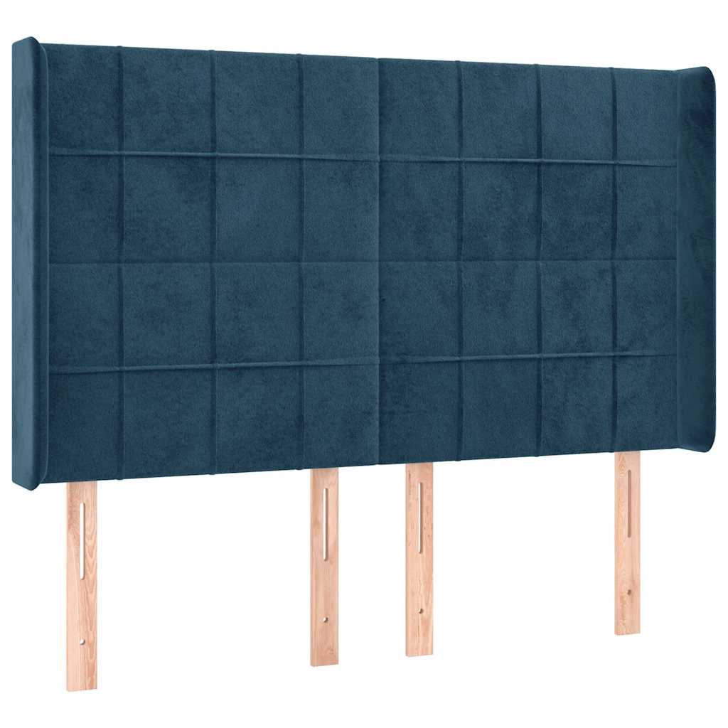 sötétkék bársony rugós és LED-es ágy matraccal 140x200 cm