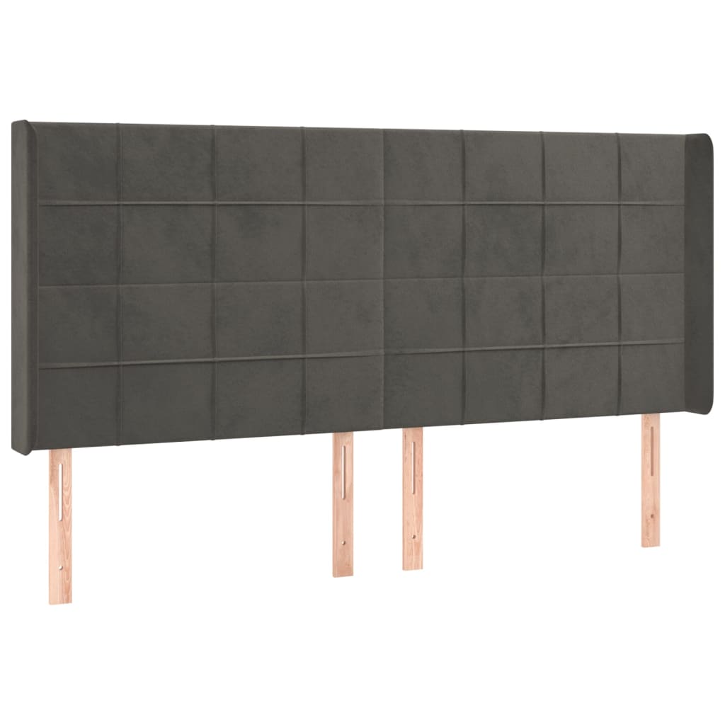sötétszürke bársony rugós és LED-es ágy matraccal 160x200 cm