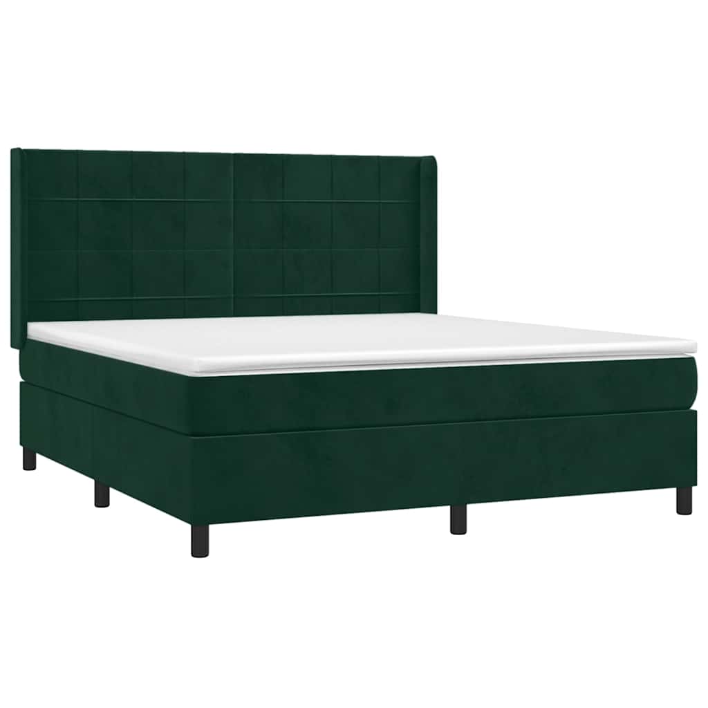 sötétzöld bársony rugós és LED-es ágy matraccal 160x200 cm