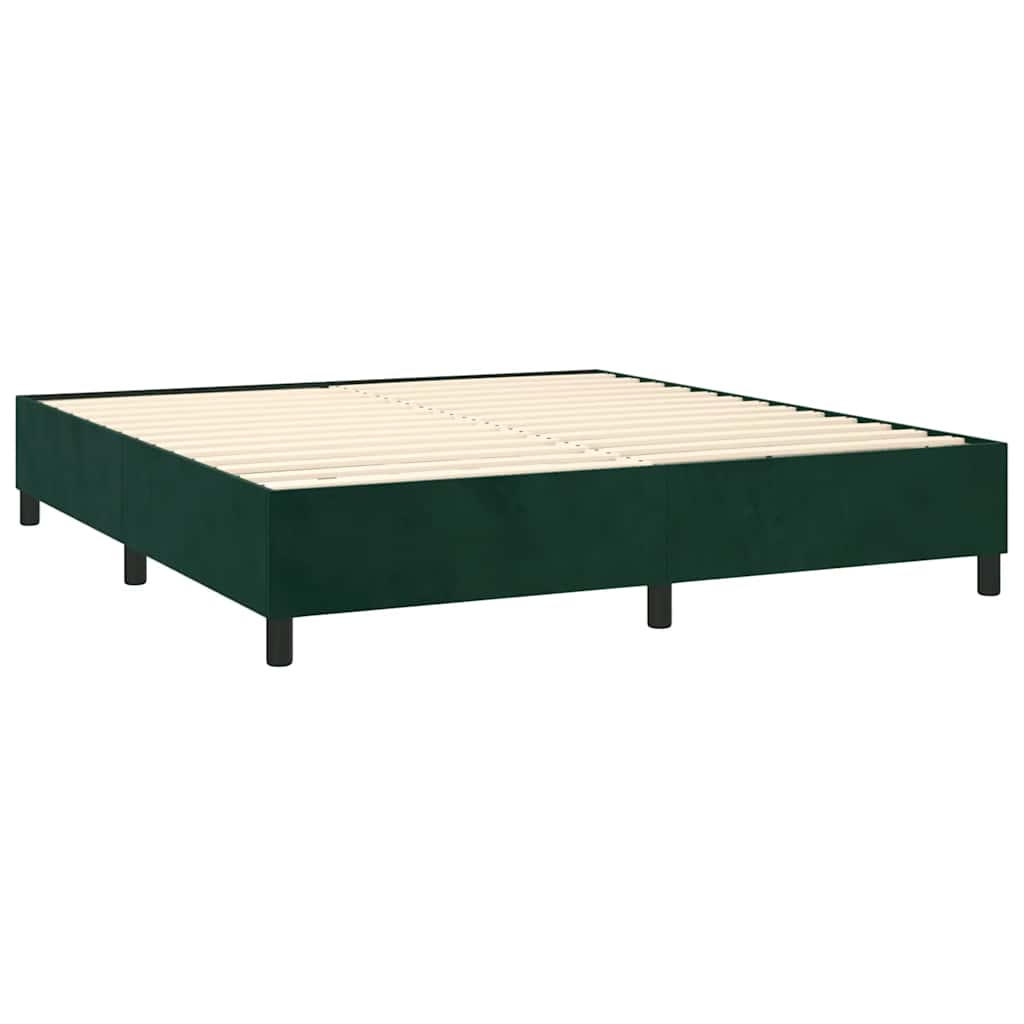 sötétzöld bársony rugós és LED-es ágy matraccal 160x200 cm