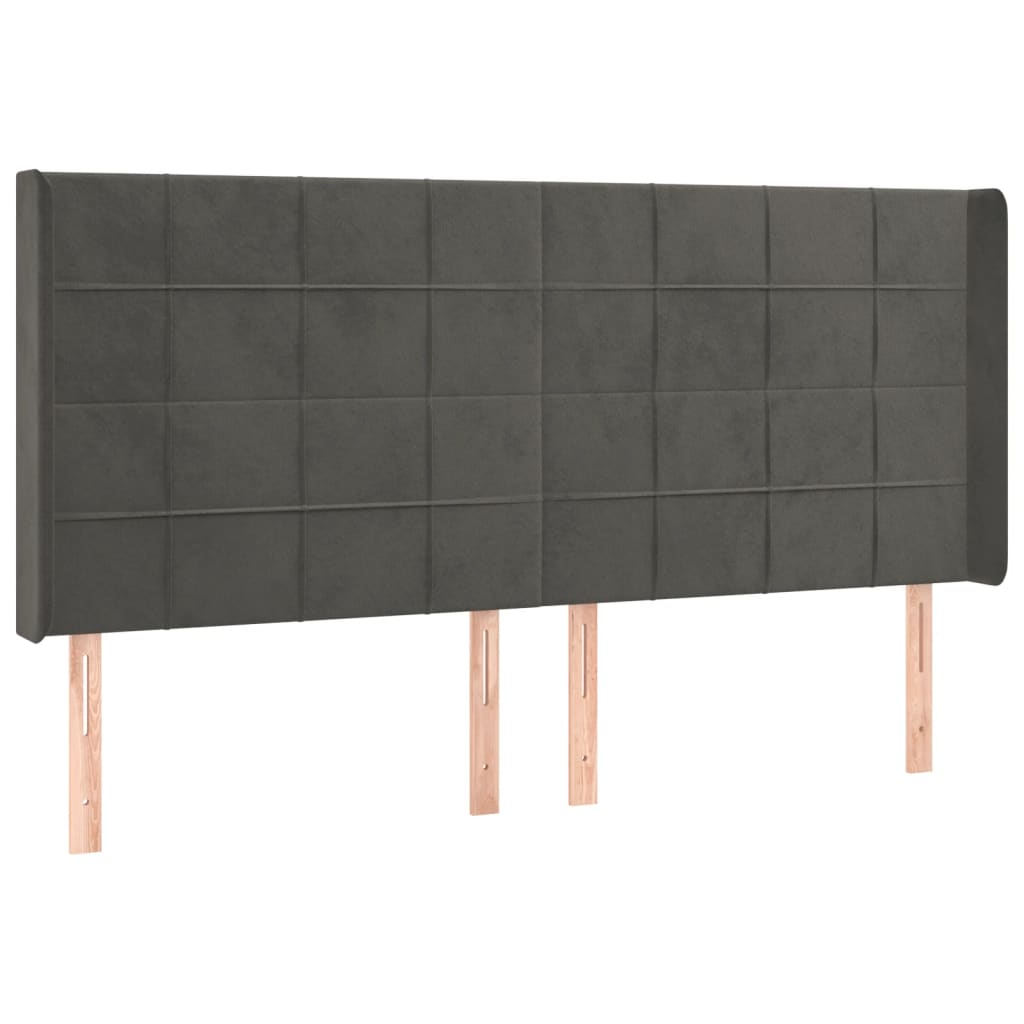 sötétszürke bársony rugós és LED-es ágy matraccal 180x200 cm