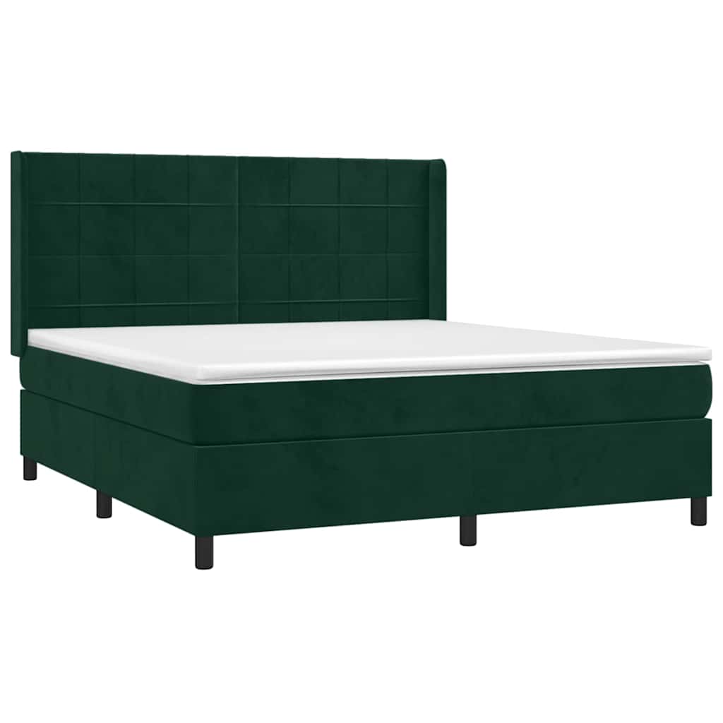 sötétzöld bársony rugós és LED-es ágy matraccal 180x200 cm