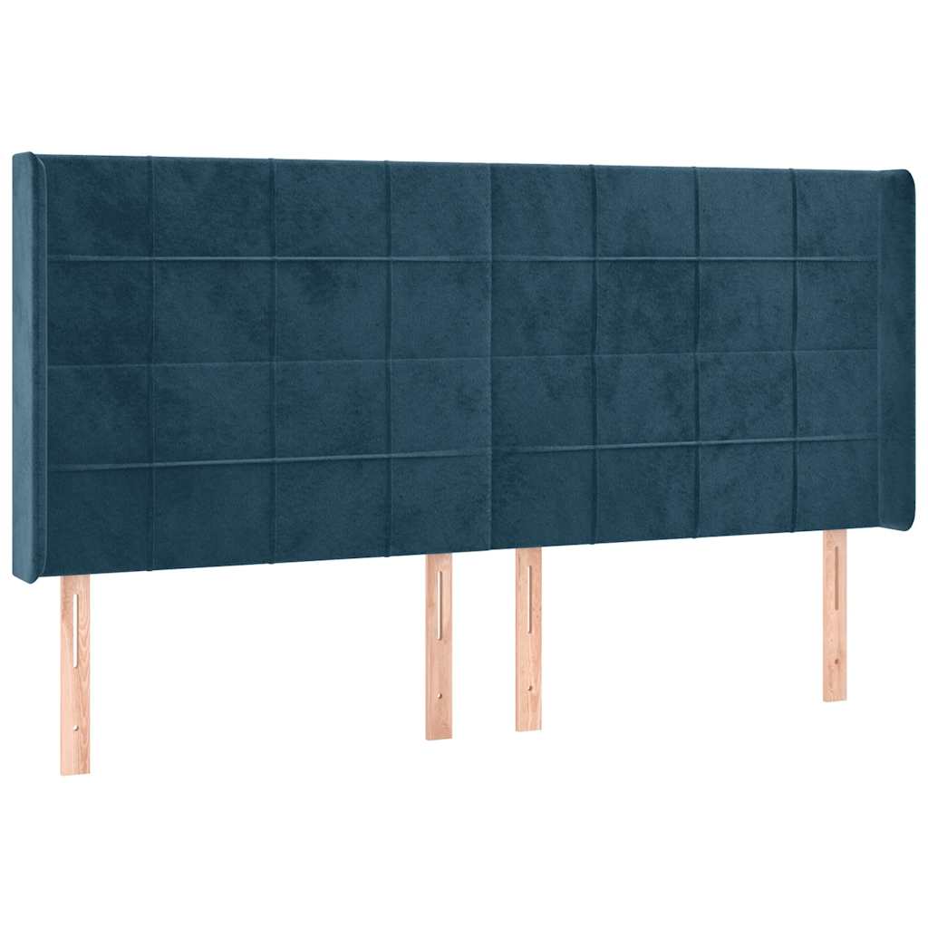 sötétkék bársony rugós és LED-es ágy matraccal 180x200 cm
