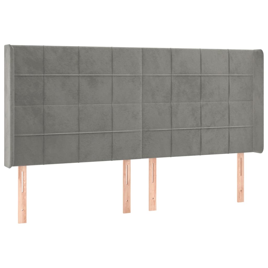 világosszürke bársony rugós és LED-es ágy matraccal 200x200 cm