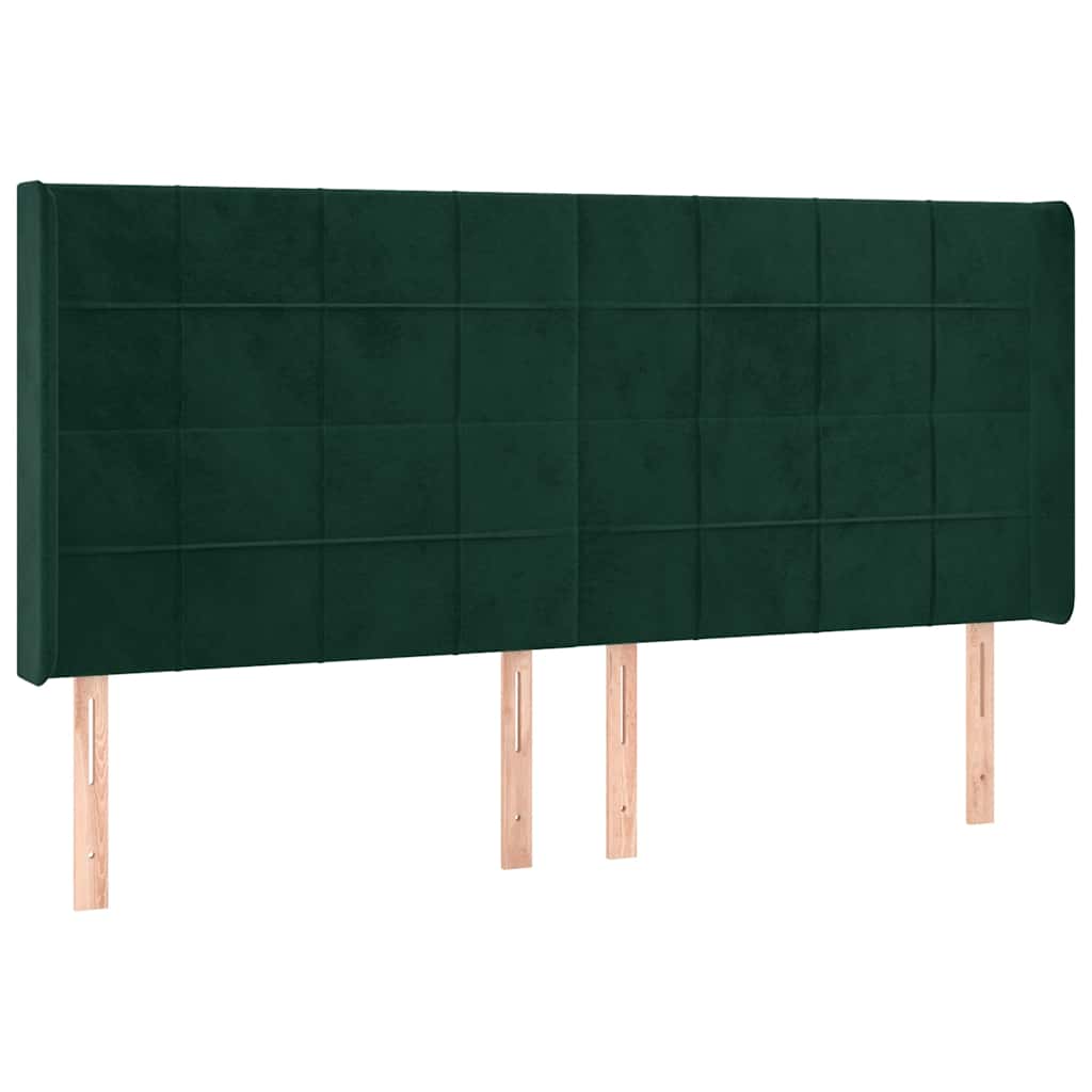 sötétzöld bársony rugós és LED-es ágy matraccal 200x200 cm