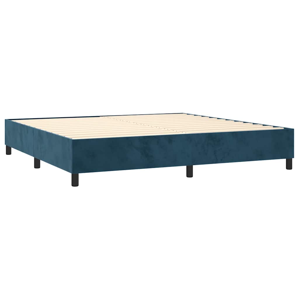 sötétkék bársony rugós és LED-es ágy matraccal 200x200 cm