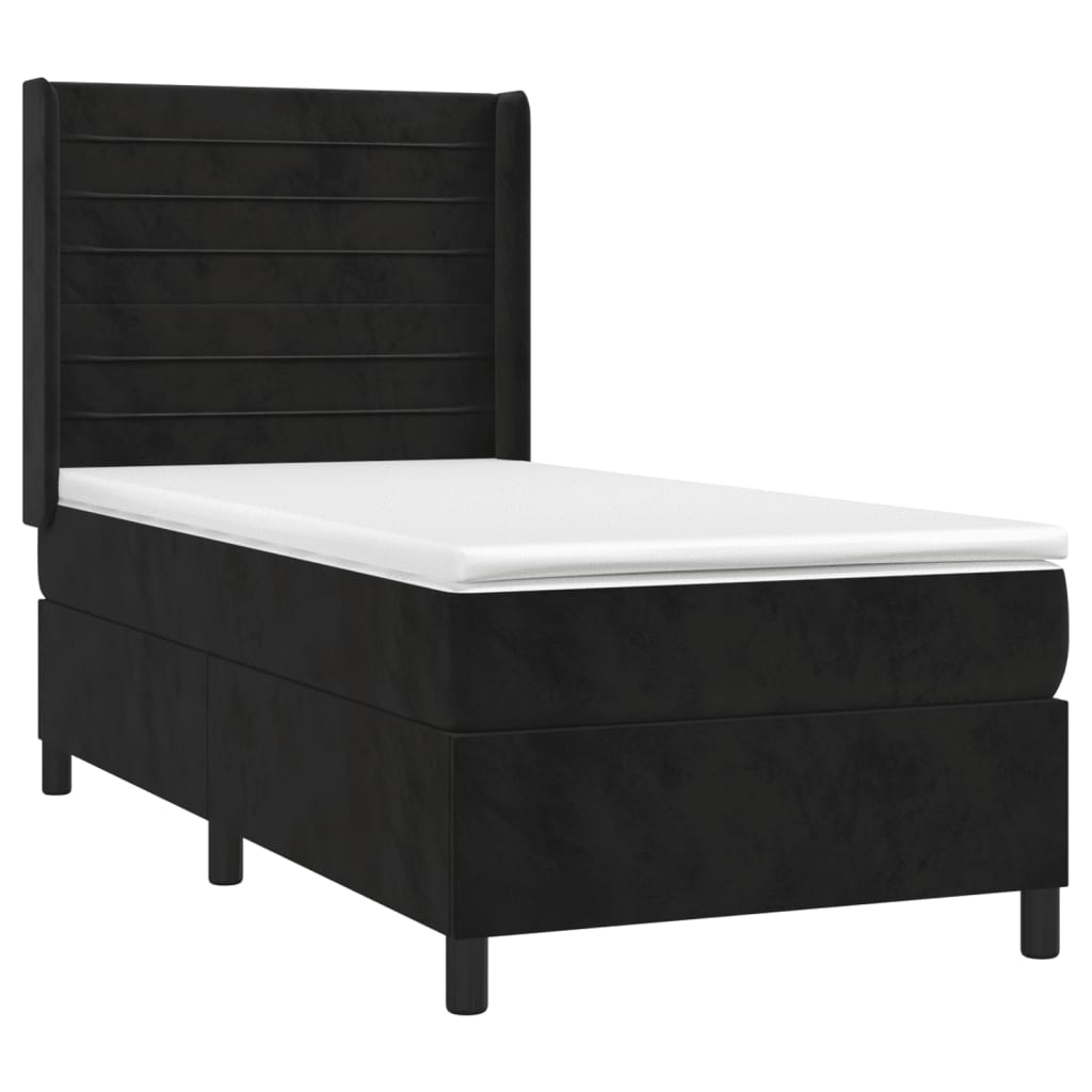 fekete bársony rugós és LED-es ágy matraccal 90x190 cm