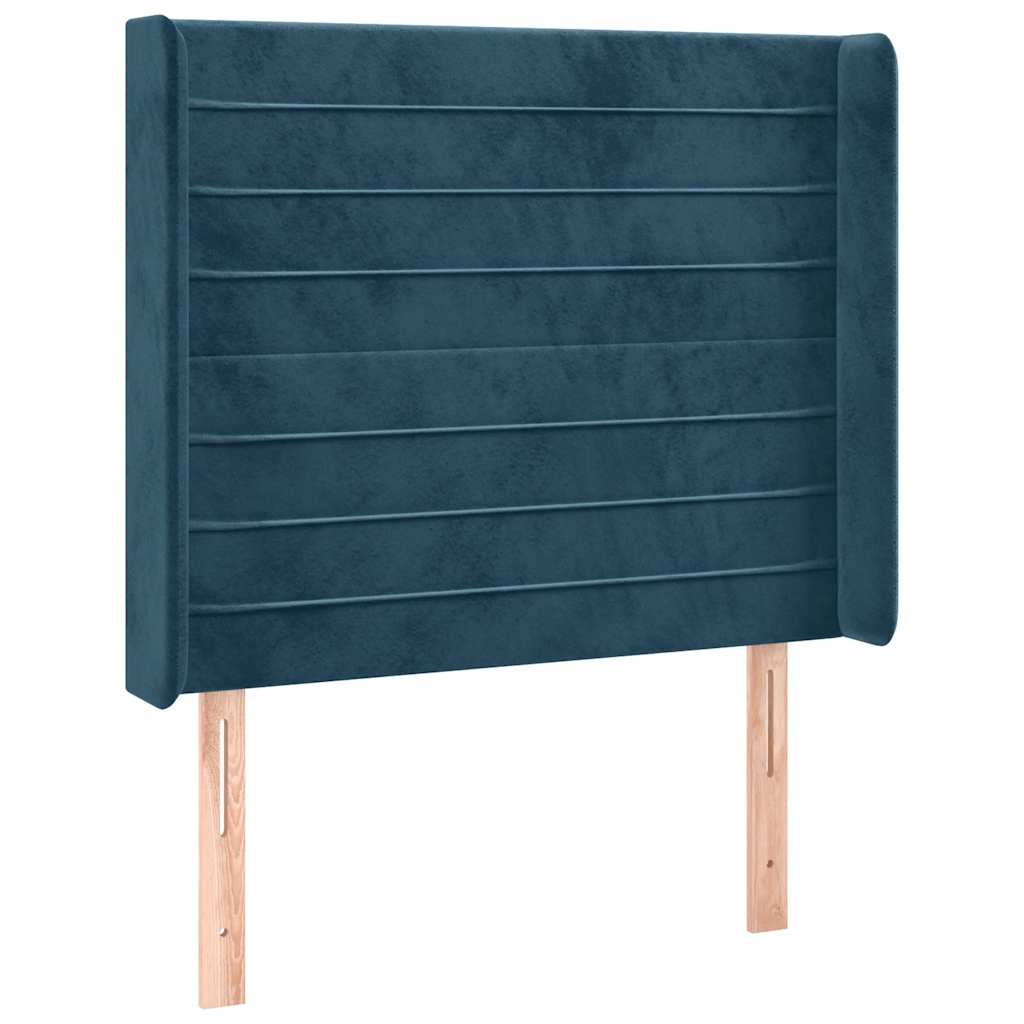sötétkék bársony rugós és LED-es ágy matraccal 100x200 cm