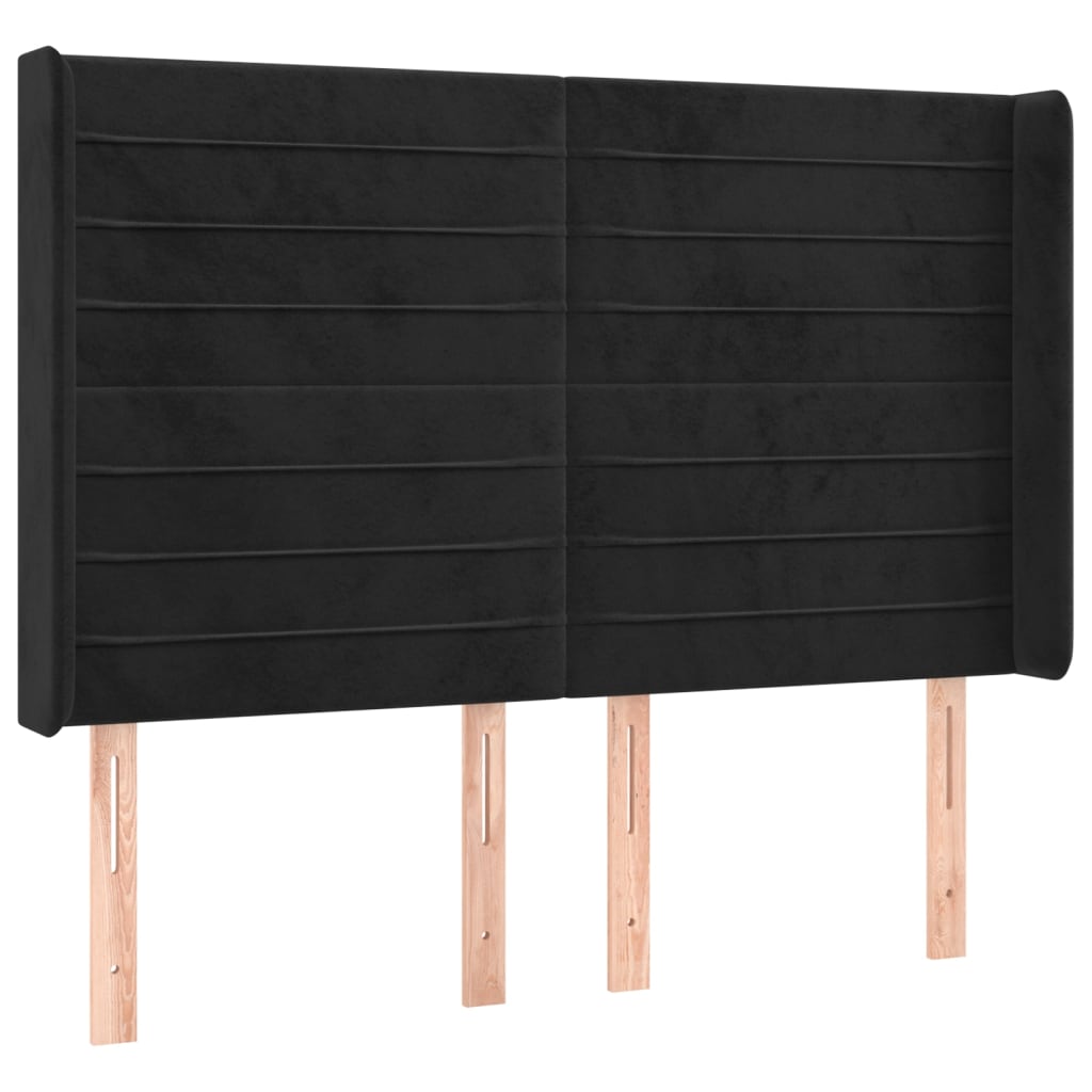 fekete bársony rugós és LED-es ágy matraccal 140x190 cm