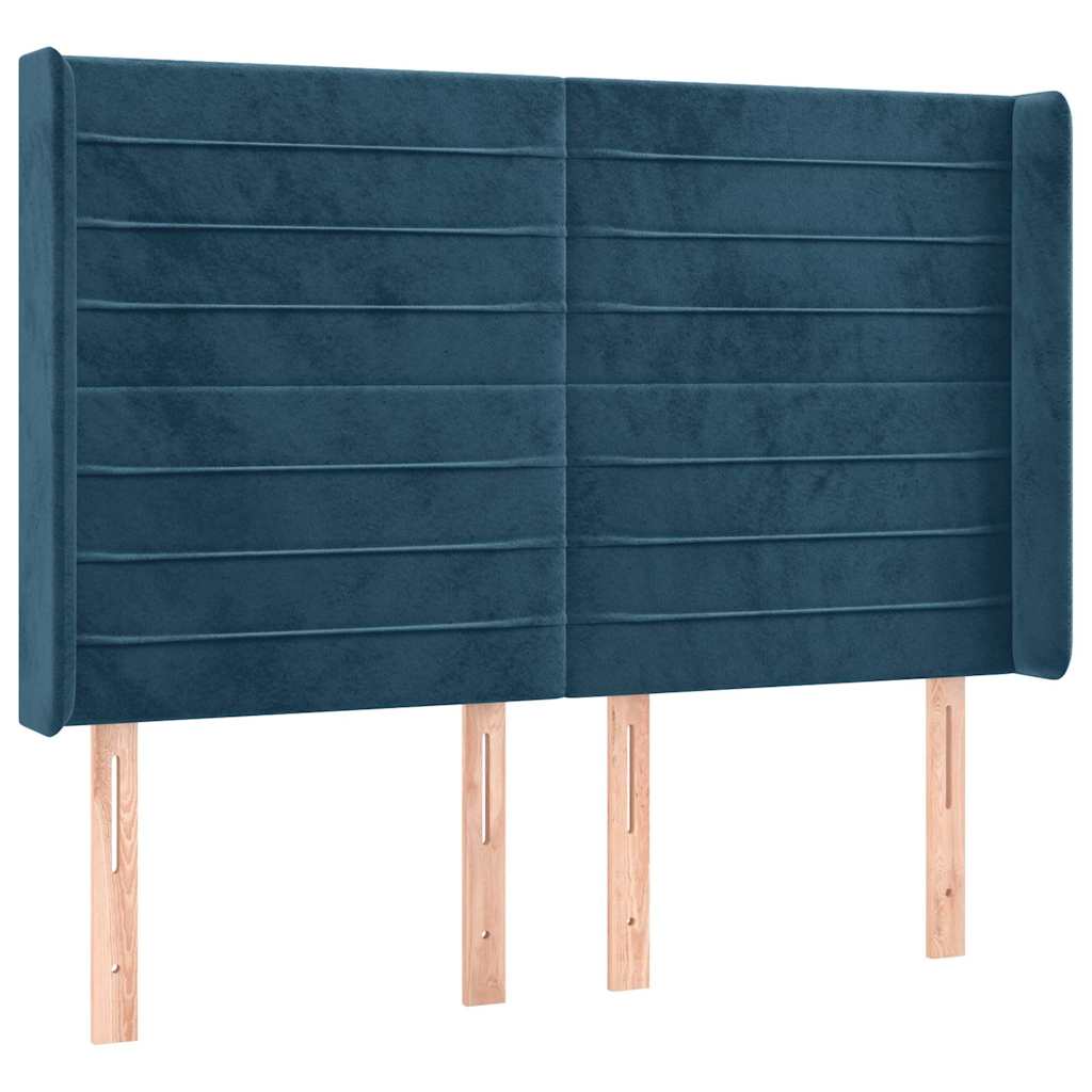 sötétkék bársony rugós és LED-es ágy matraccal 140x190 cm