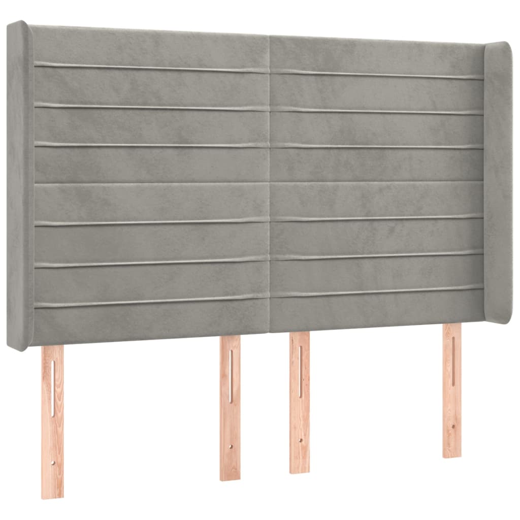 világosszürke bársony rugós és LED-es ágy matraccal 140x200 cm