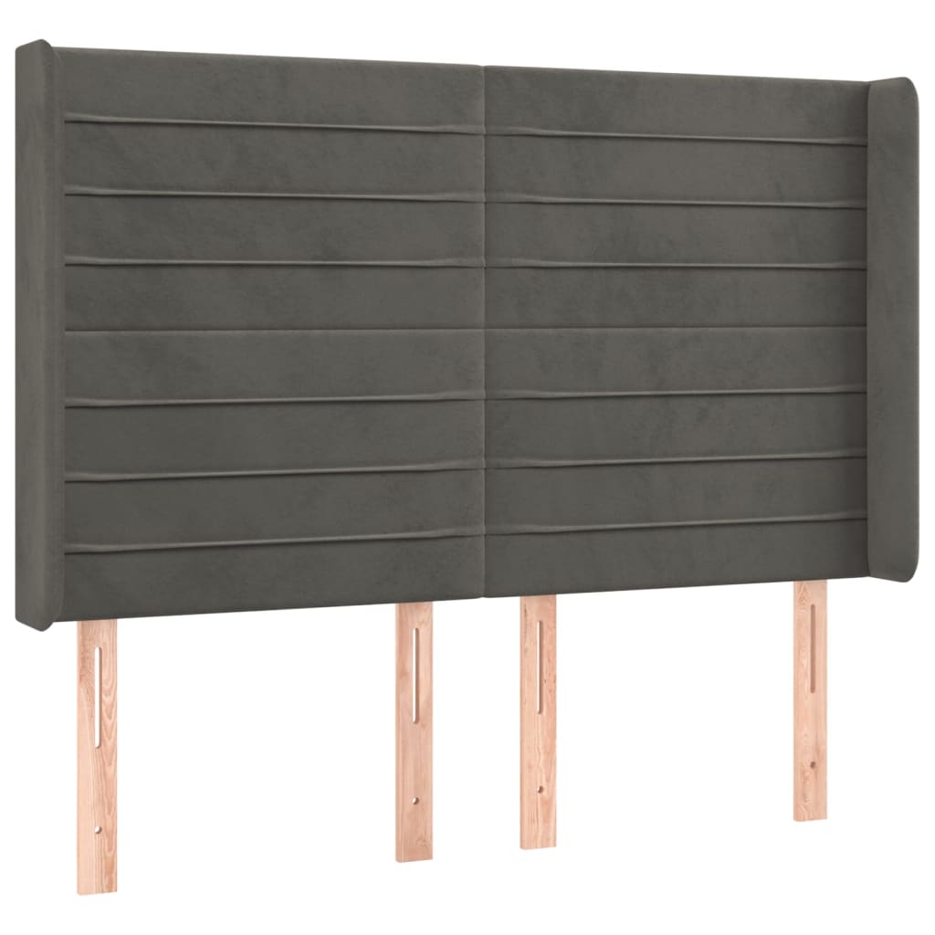 sötétszürke bársony rugós és LED-es ágy matraccal 140x200 cm