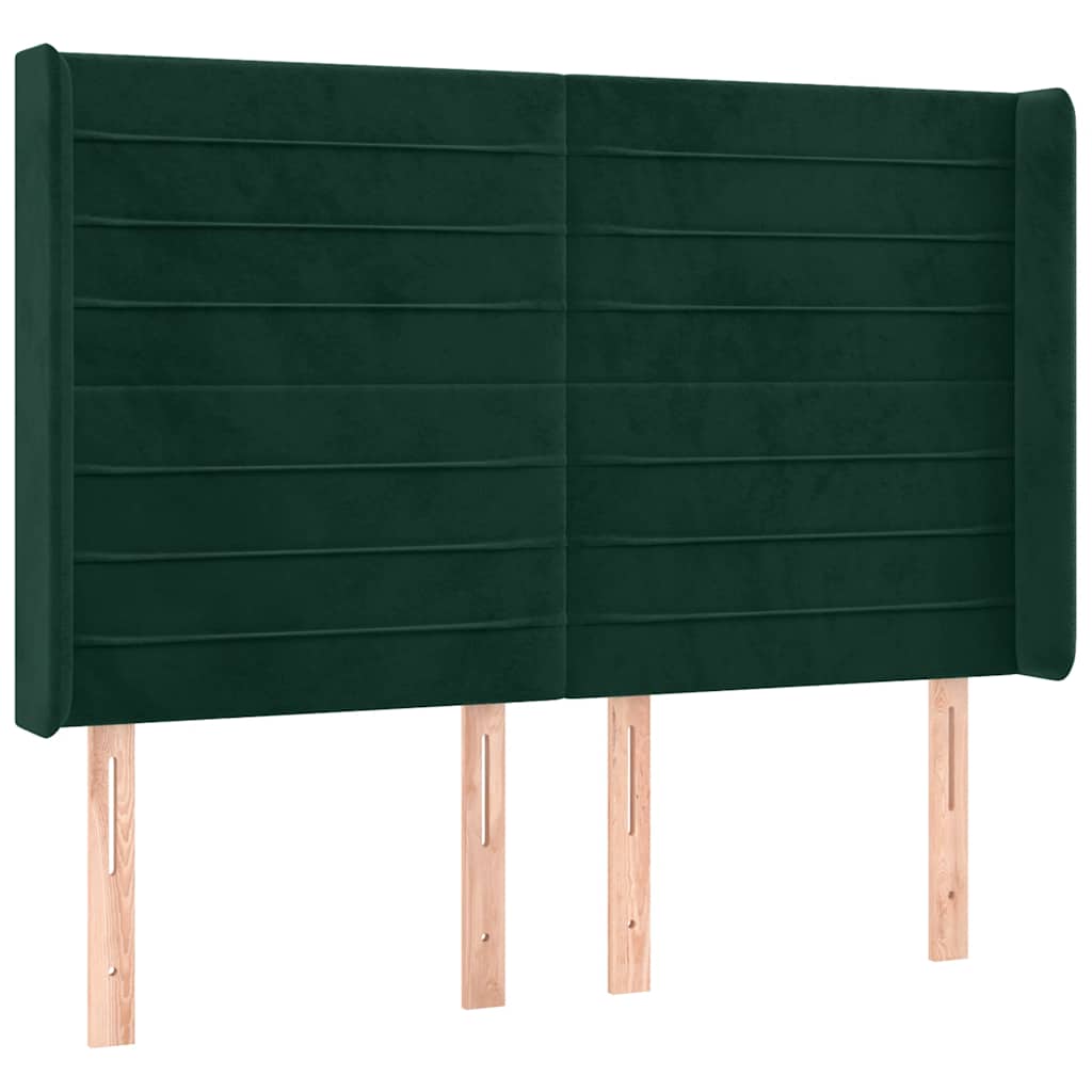 sötétzöld bársony rugós és LED-es ágy matraccal 140x200 cm