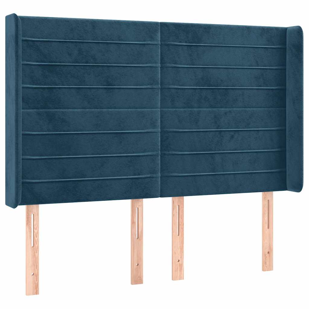 sötétkék bársony rugós és LED-es ágy matraccal 140x200 cm