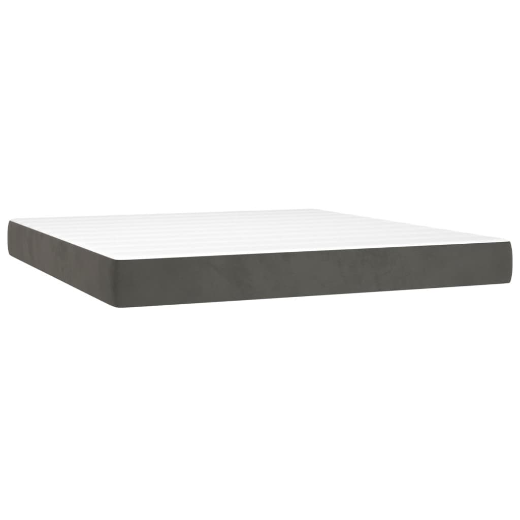 sötétszürke bársony rugós és LED-es ágy matraccal 160x200 cm