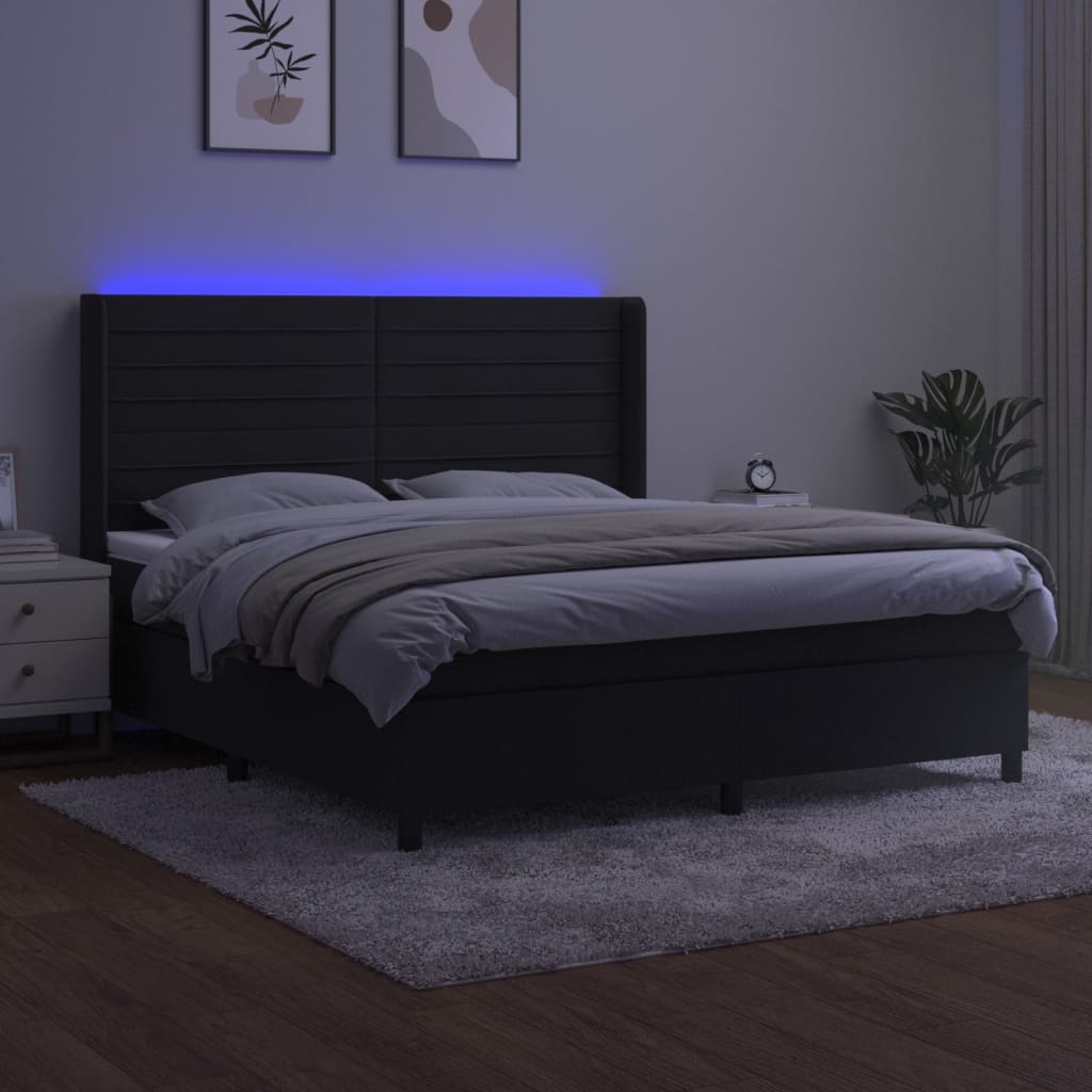 fekete bársony rugós és LED-es ágy matraccal 160x200 cm