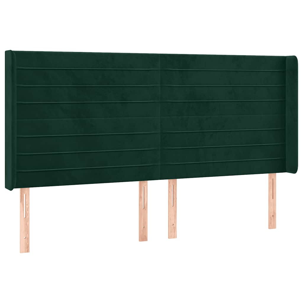 sötétzöld bársony rugós és LED-es ágy matraccal 160x200 cm
