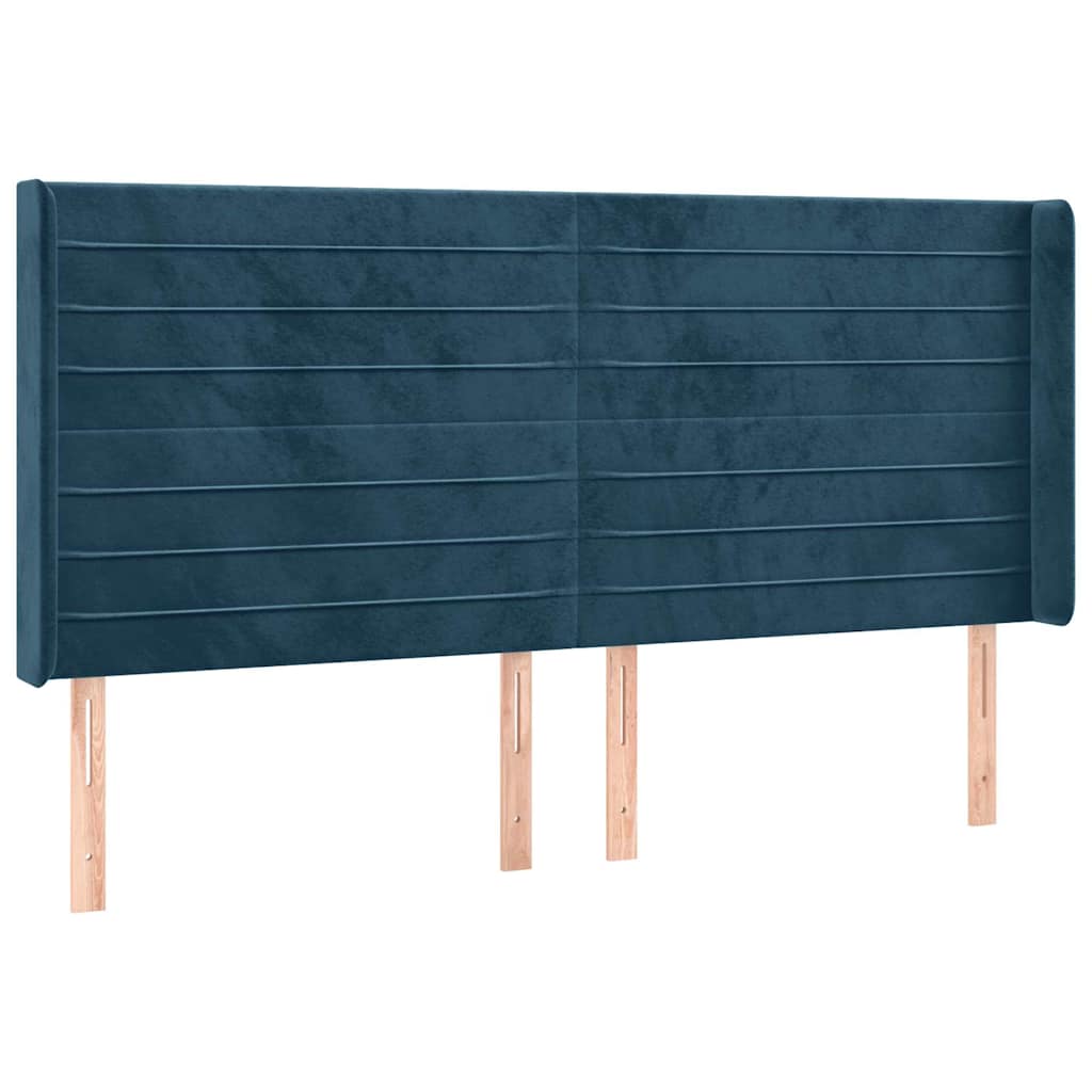 sötétkék bársony rugós és LED-es ágy matraccal 160x200 cm