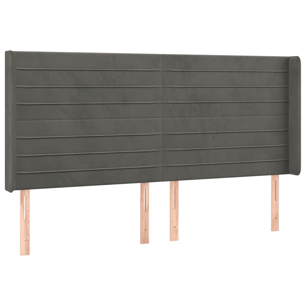 sötétszürke bársony rugós és LED-es ágy matraccal 180x200 cm