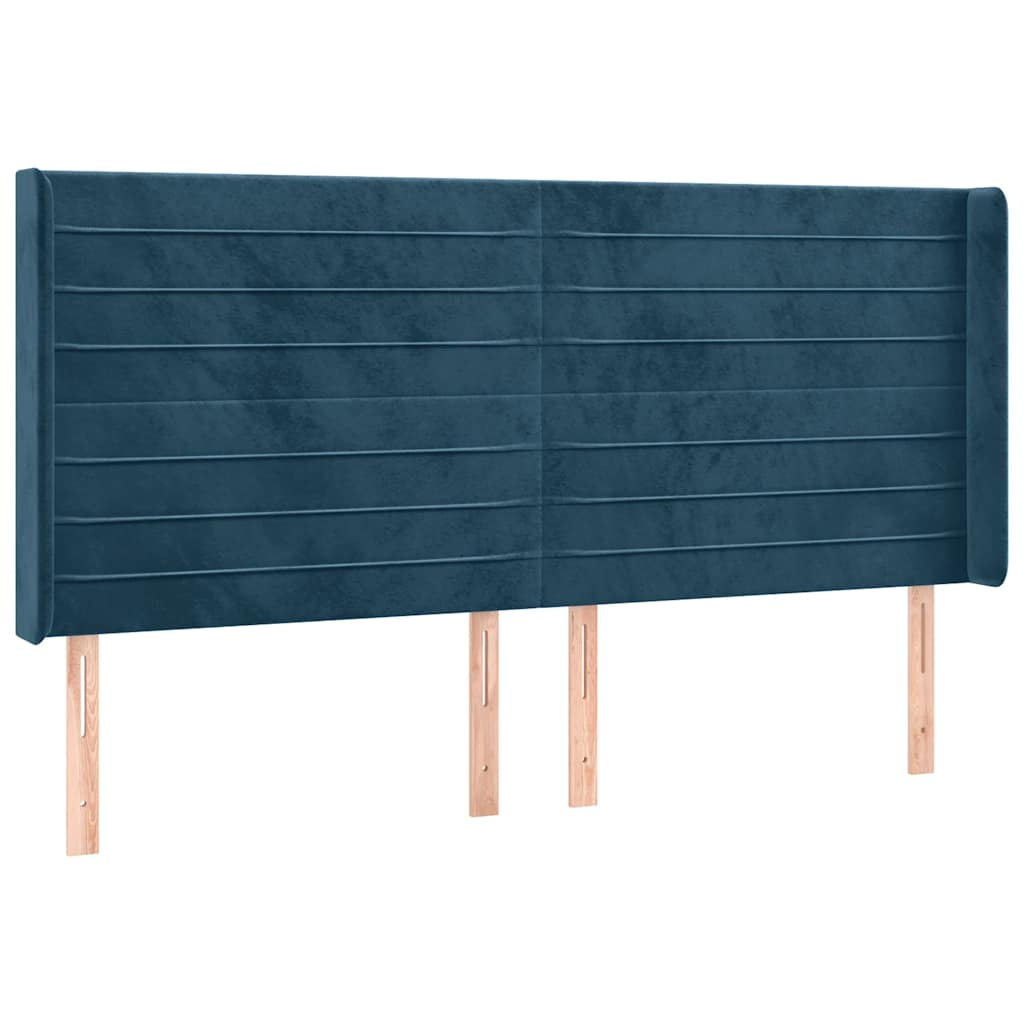 sötétkék bársony rugós és LED-es ágy matraccal 180x200 cm