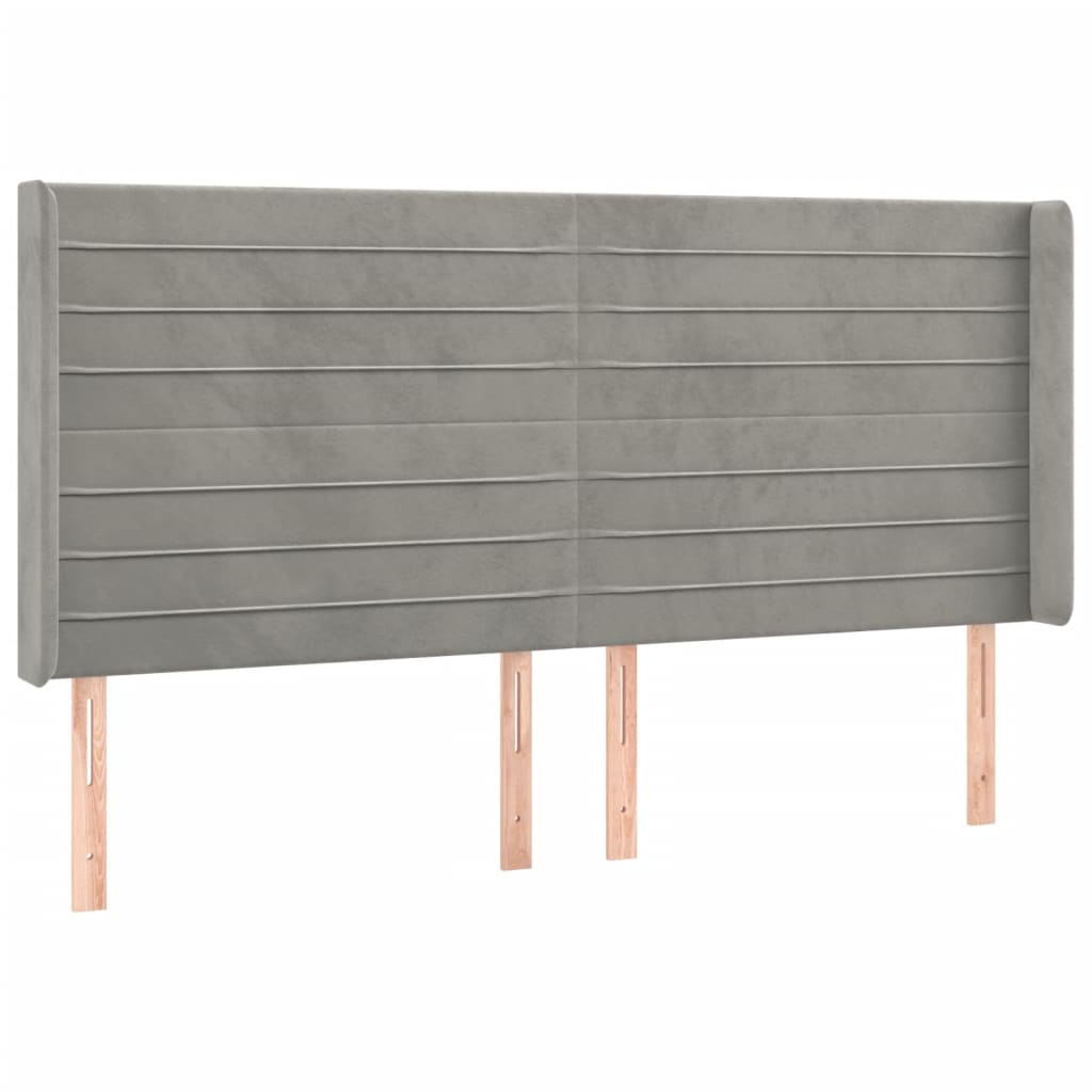 világosszürke bársony rugós és LED-es ágy matraccal 200x200 cm