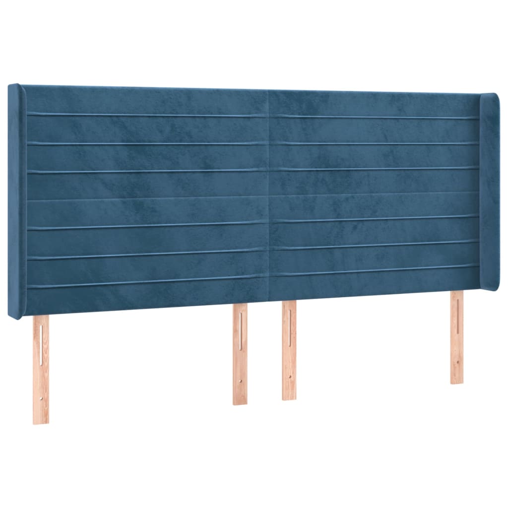 sötétkék bársony rugós és LED-es ágy matraccal 200x200 cm