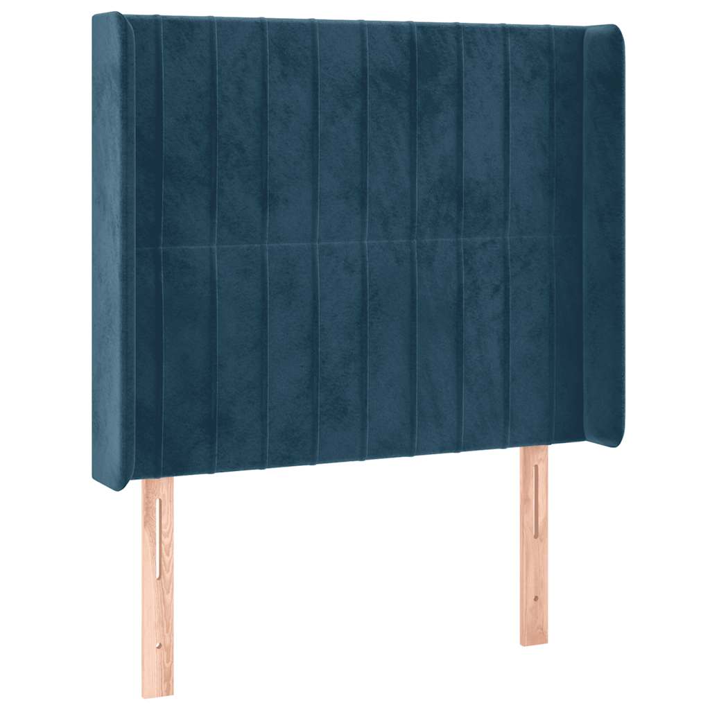 sötétkék bársony rugós és LED-es ágy matraccal 80 x 200 cm