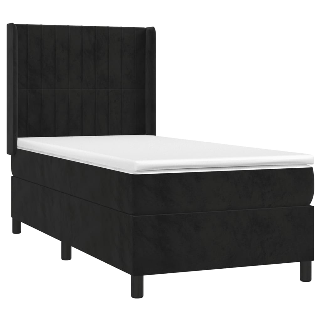 fekete bársony rugós és LED-es ágy matraccal 90x190 cm