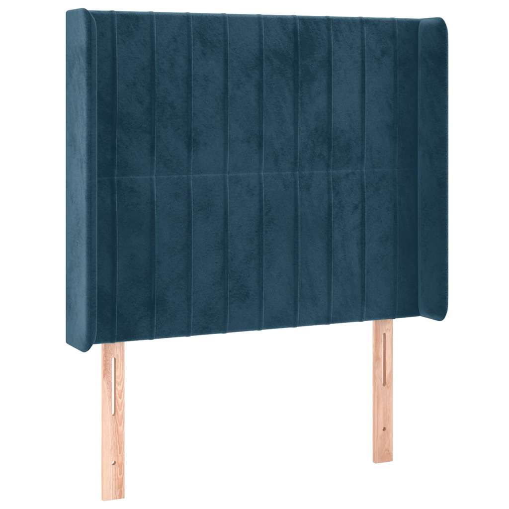 sötétkék bársony rugós és LED-es ágy matraccal 90x190 cm