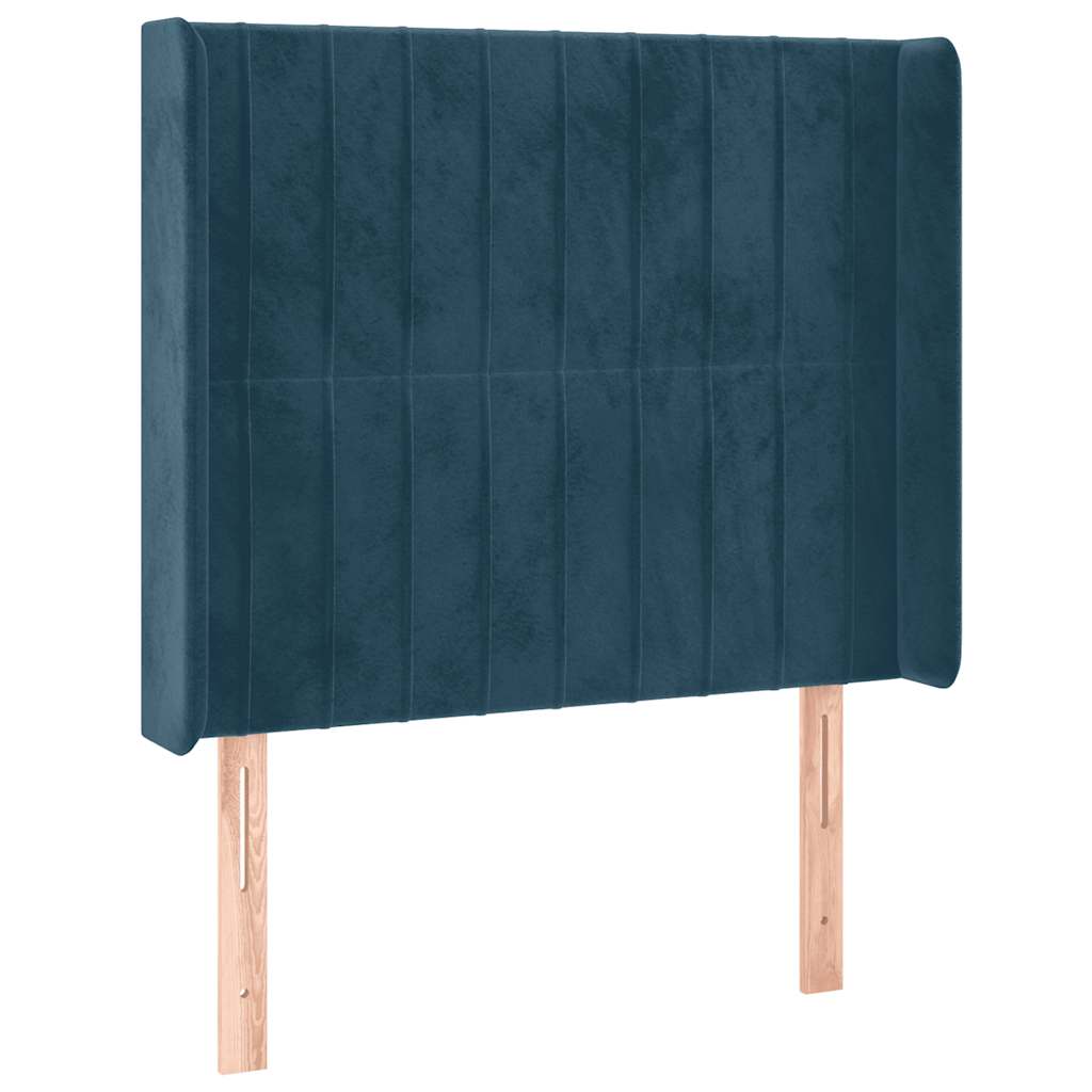 sötétkék bársony rugós és LED-es ágy matraccal 100x200 cm
