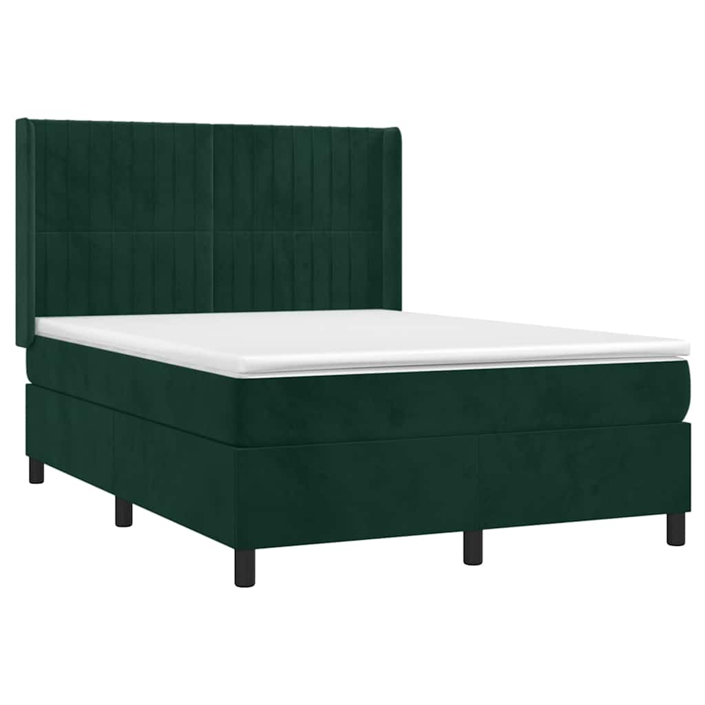 sötétzöld bársony rugós és LED-es ágy matraccal 140x190 cm