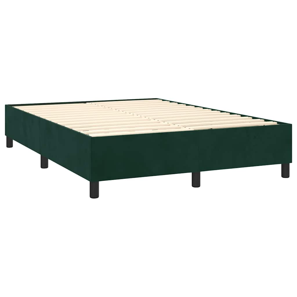 sötétzöld bársony rugós és LED-es ágy matraccal 140x190 cm