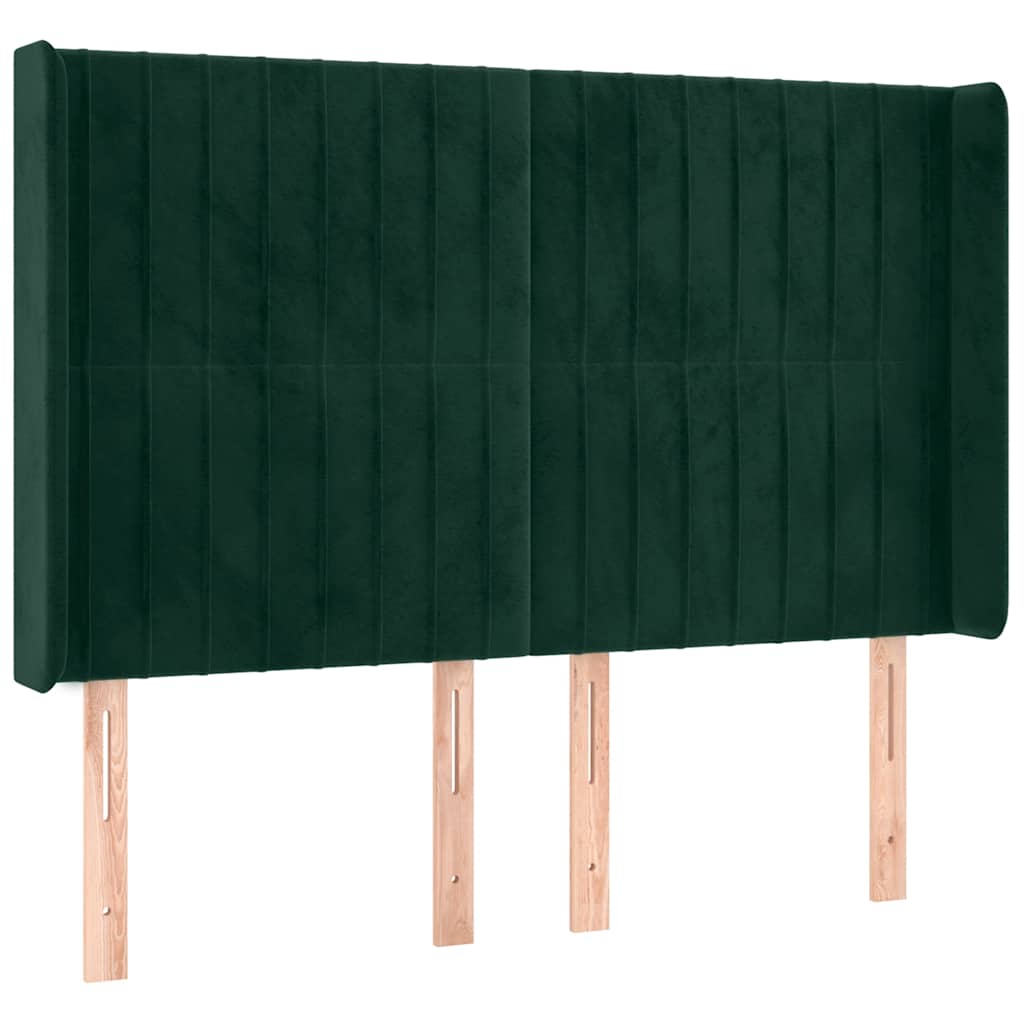 sötétzöld bársony rugós és LED-es ágy matraccal 140x190 cm