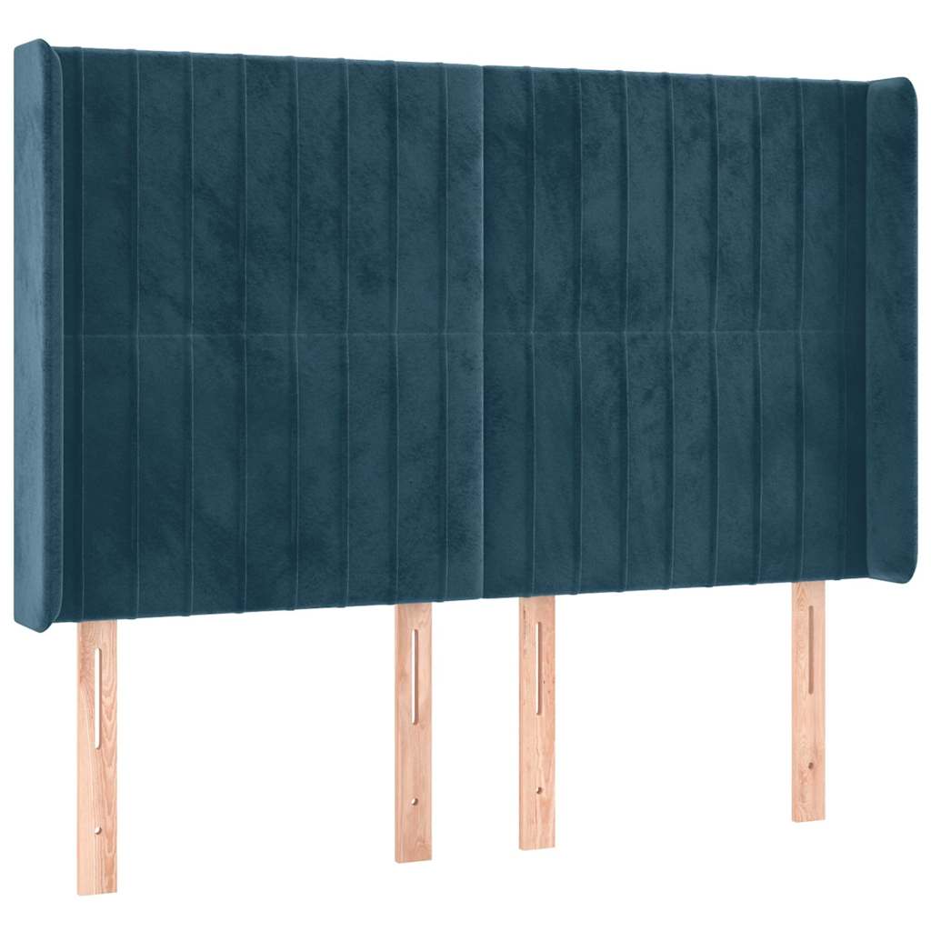 sötétkék bársony rugós és LED-es ágy matraccal 140x190 cm