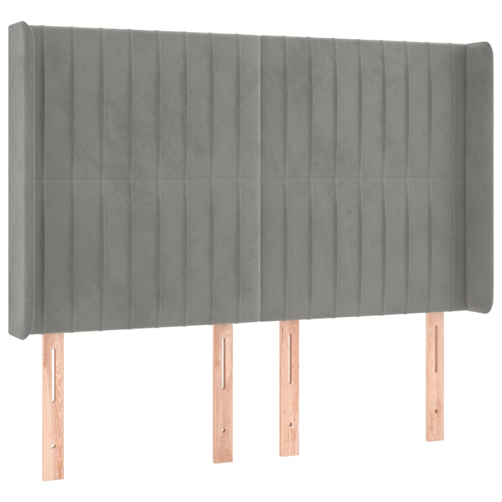 világosszürke bársony rugós és LED-es ágy matraccal 140x200 cm