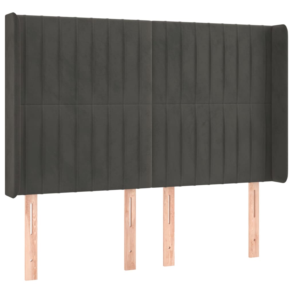 sötétszürke bársony rugós és LED-es ágy matraccal 140x200 cm