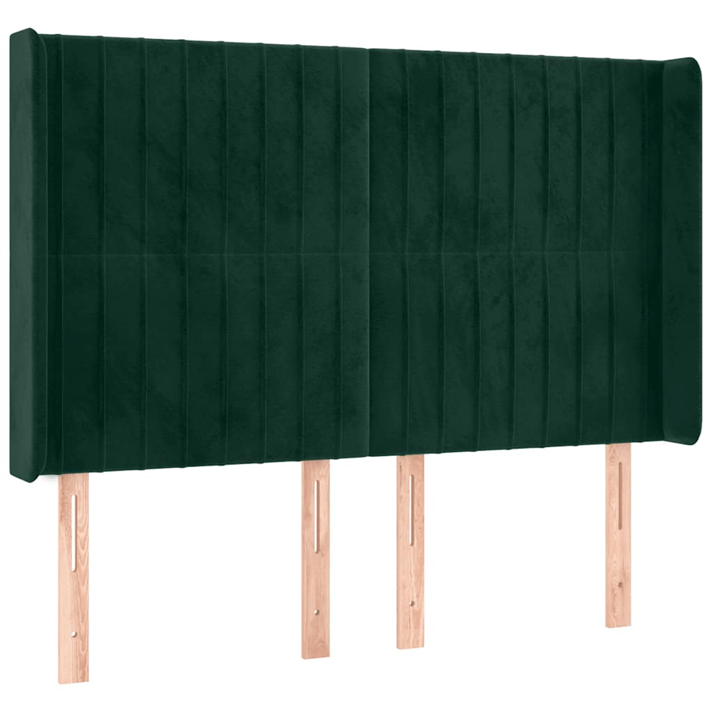 sötétzöld bársony rugós és LED-es ágy matraccal 140x200 cm