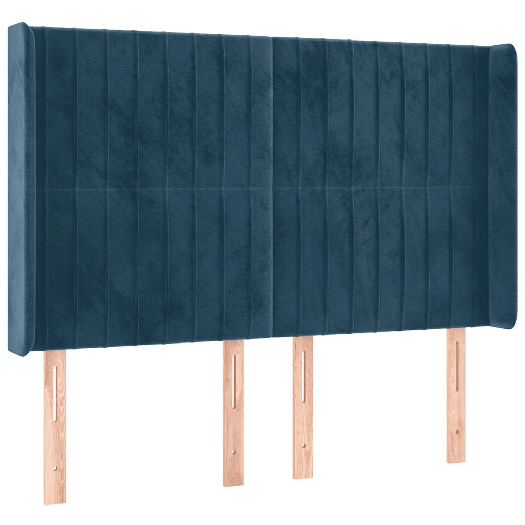 sötétkék bársony rugós és LED-es ágy matraccal 140x200 cm